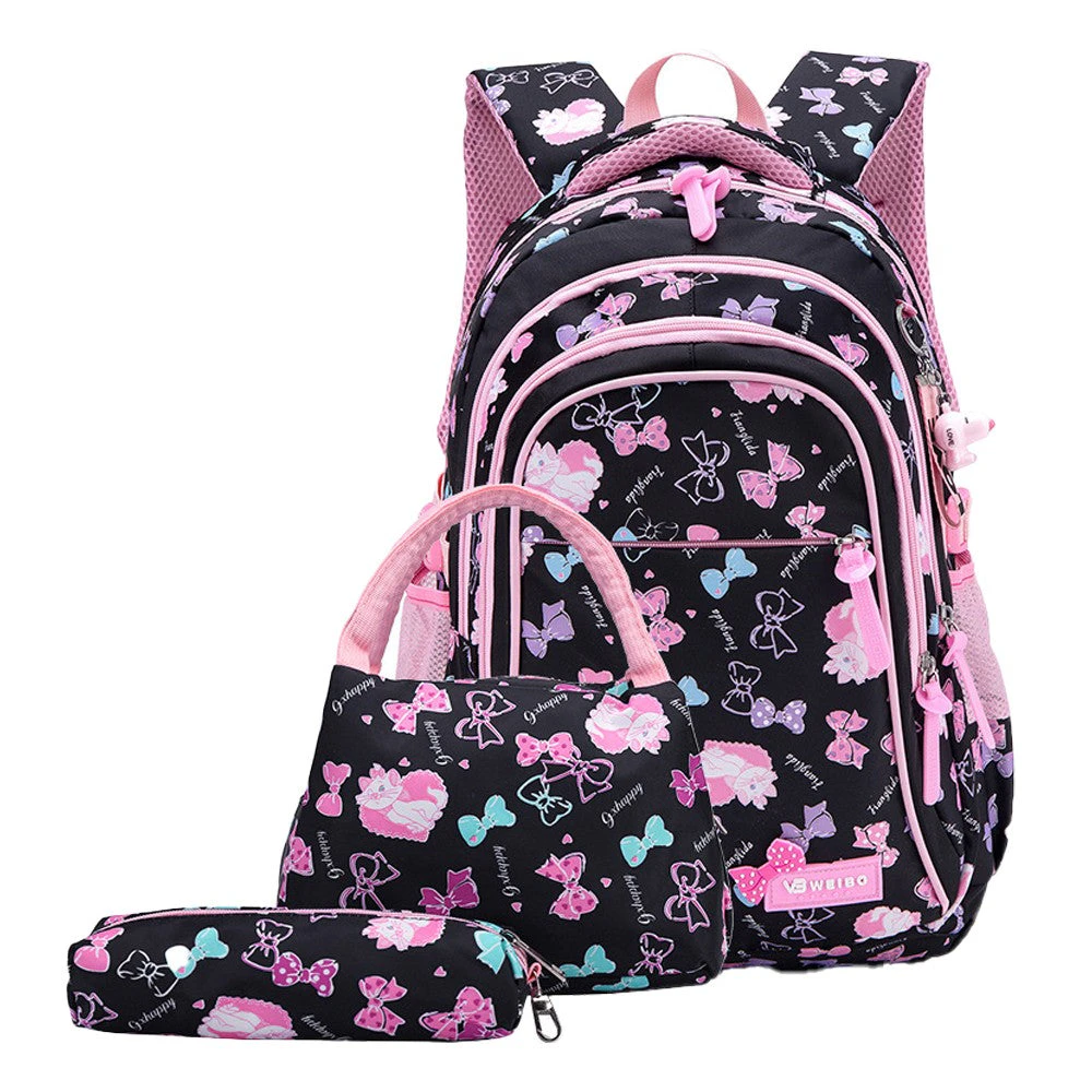 3pcs Set Kids School Bag Children Travel Backpack Black