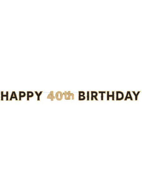 Happy 40th Birthday Black And Gold Banner - Genuine Artwrap - New