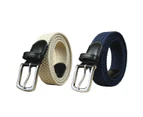 2Pcs Braided Belt Stretch Belt For Men And Women Multicolored Woven Belt Elastic Canvas Belt,Beige+Blue