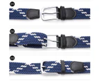 2Pcs Braided Belt Stretch Belt For Men And Women Multicolored Woven Belt Elastic Canvas Belt,Beige+Blue