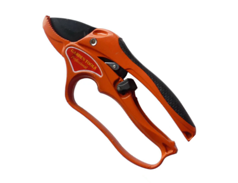 Ratchet secateurs secateurs with switching the ratchet on and off, branch anvil pruner woody branches branches Garden branch shears - Orange red