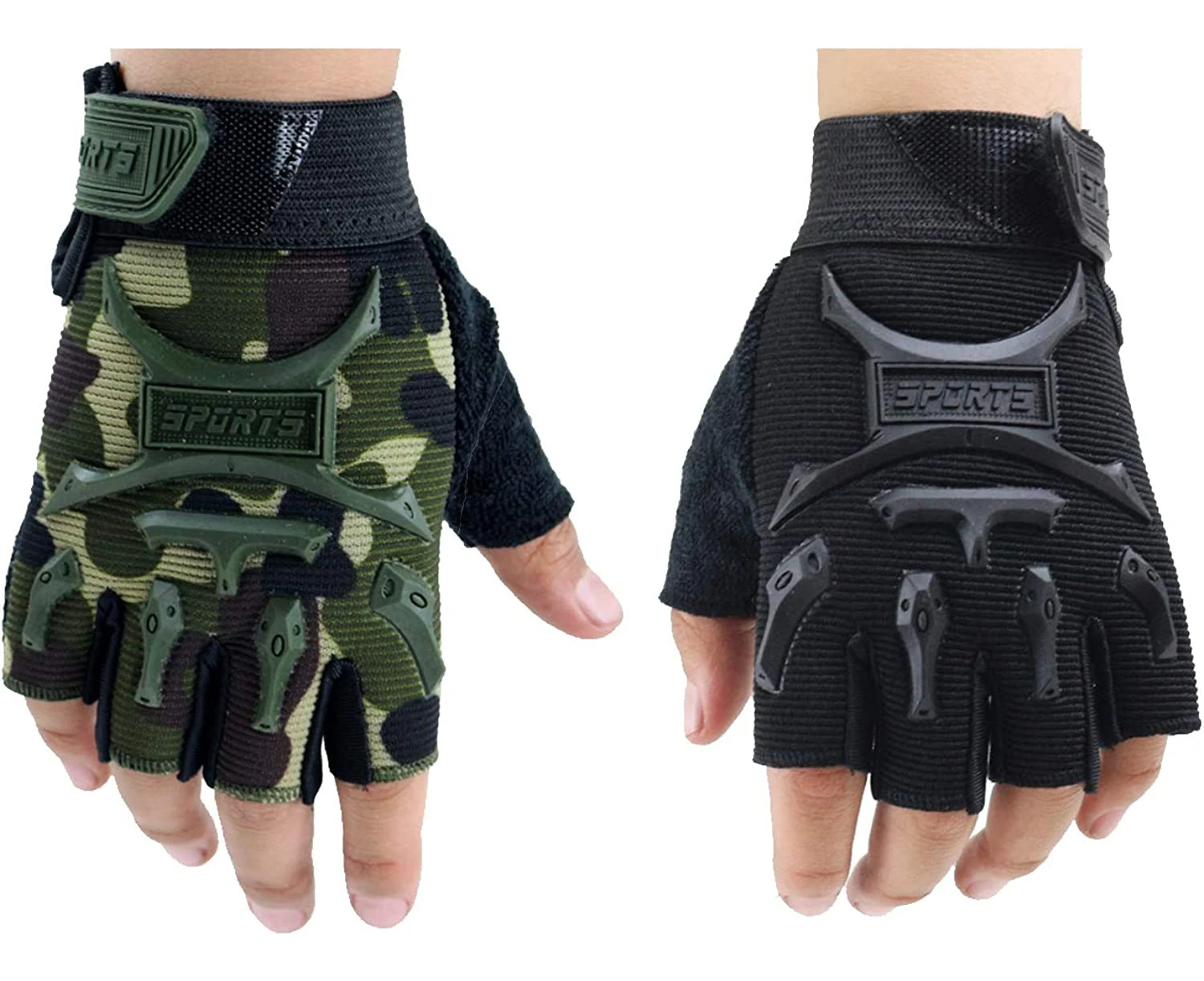 Children's outdoor sports half finger non-slip breathable gloves - Army Green