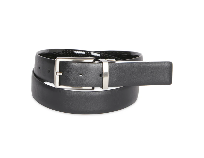 Van Heusen Men's Reversible Dress Belt Patent Gloss/Pebble Grain Black - Black/Black