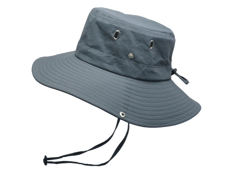 Summer Men Bucket Hat Solid Color Anti Sun Wide Brim Adjustable Fisherman Cap for Fishing-Dark Gray