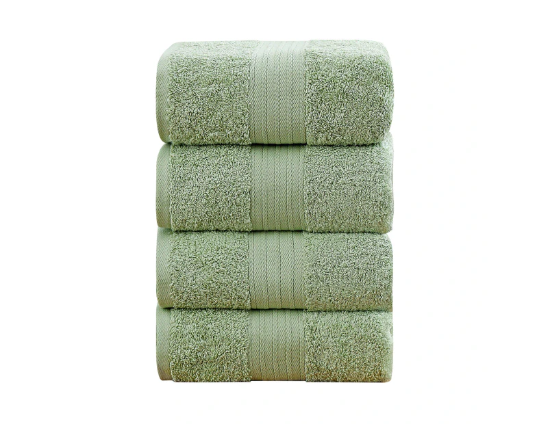 Linenland 4 Piece Ring Spun Cotton Bath Towel Set 550gsm Sage Green