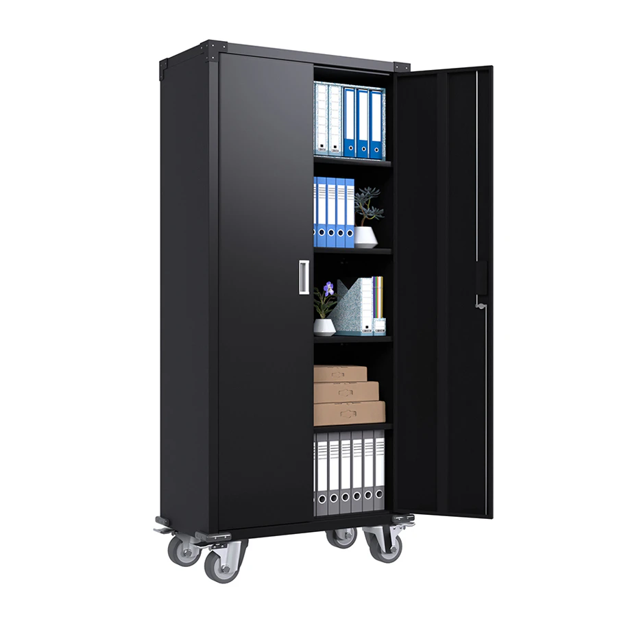 Mobile Steel Storage Cabinet - Metal Garage Cupboard on Lockable Wheels 1828mm