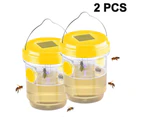 2 Pack Solar Wasp Traps Hanging, Solar Powered Wasp Killer with UV LED Light, Reusable Bee Catcher Outdoor for Hornets - Yellow