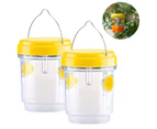 2 Pack Solar Wasp Traps Hanging, Solar Powered Wasp Killer with UV LED Light, Reusable Bee Catcher Outdoor for Hornets - Yellow