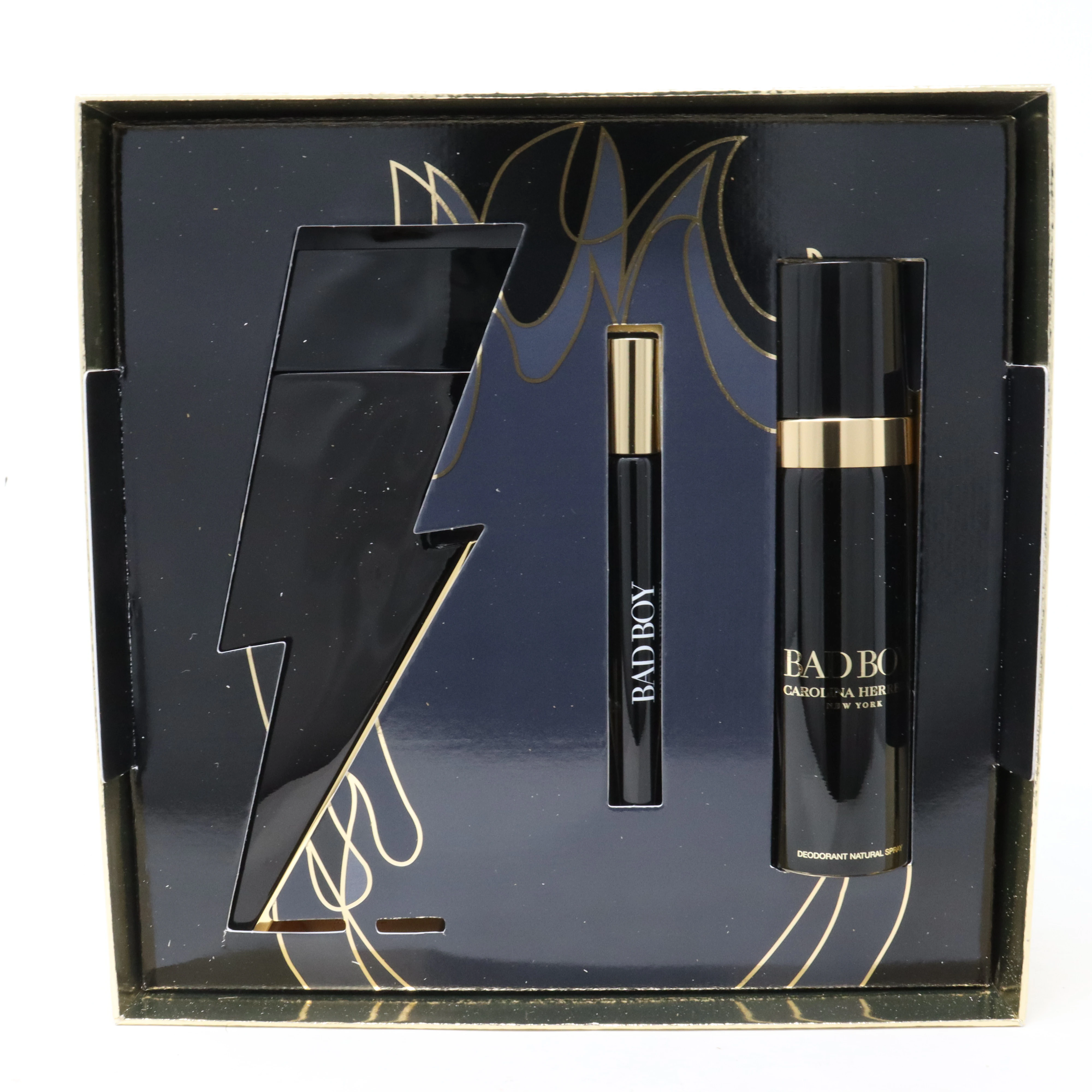 Carolina Herrera Bad Boy Eau De Toilette 3-Pcs Gift Set  / New With Box