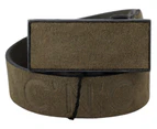 Costume National Green Leather Velvet Buckle Waist Army Belt