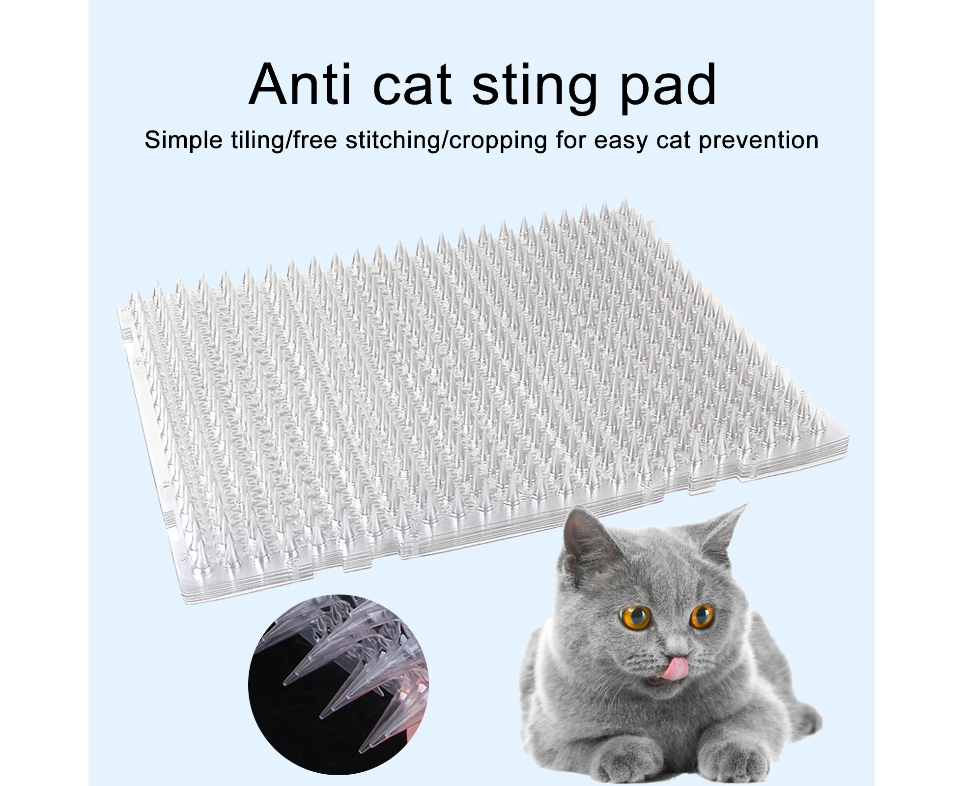 8Pcs/Set Cat Repellent Mat Tip Spikes Wear-Resistant High Elasticity Ductility Splice Foldable Round Head Dog Cat Scat Spiked Deterrent Mats for Home Use