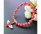 Angel Wing Cross Pendant Unisex Bracelet Traditional Acrylic DIY Handmade Beads Bracelet for Church Event-Red