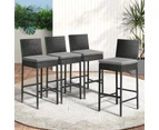 Biso Deluxe Outdoor Rattan Wicker Bar Sets | Weather Resistant Durable Rattan Bar Patio Sets In Black - 4 Barstools