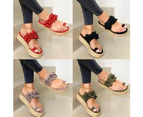 Fashion Women Flowers Decor Sandals Toe Loop Flip Flops Slippers Platform Shoes-Grey