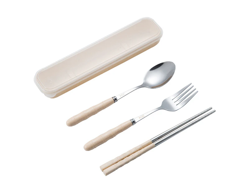 1 Set Dinner Fork Anti-slid Handle Food Grade Materials Stainless Steel Heat-resistant Easy to Clean Cutlery Set for Home-Cream Coloured