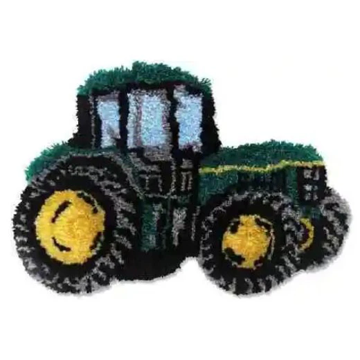 Crafting Kit Latch Hook Tractor Left with Canvas Floor Mat and Threads