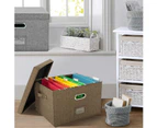 2 Pack File Organizer Box Office Document Storage with Lid, School Collapsible Linen Hanging Filing Organization, Home Portable Storage with Handle