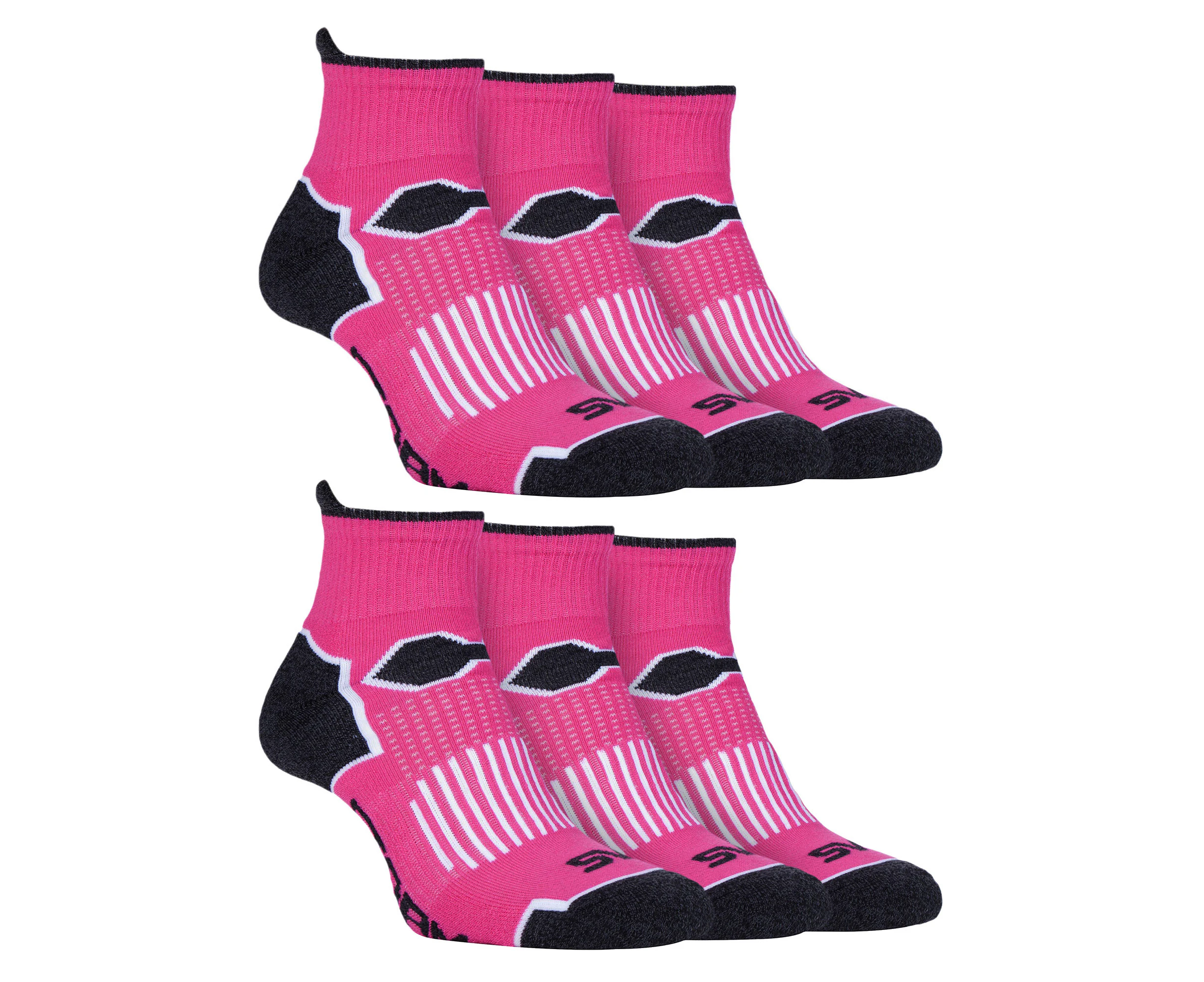 6 Pack Ladies Cushioned Ankle Sports Socks with Arch Support | Storm Bloc | Padded Heel & Toe Running Sports for Women - Pink