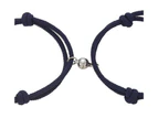 2Pcs Couple Bracelets Round Pendant Adjustable Men Women Geometry Long Lasting Cord Bracelets for Valentines Day-Dark Blue