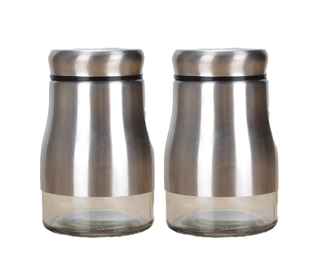 Stainless Steel Salt and Pepper Shakers with Glass Bottom, Modern Kitchen Accessories - Stainless steel