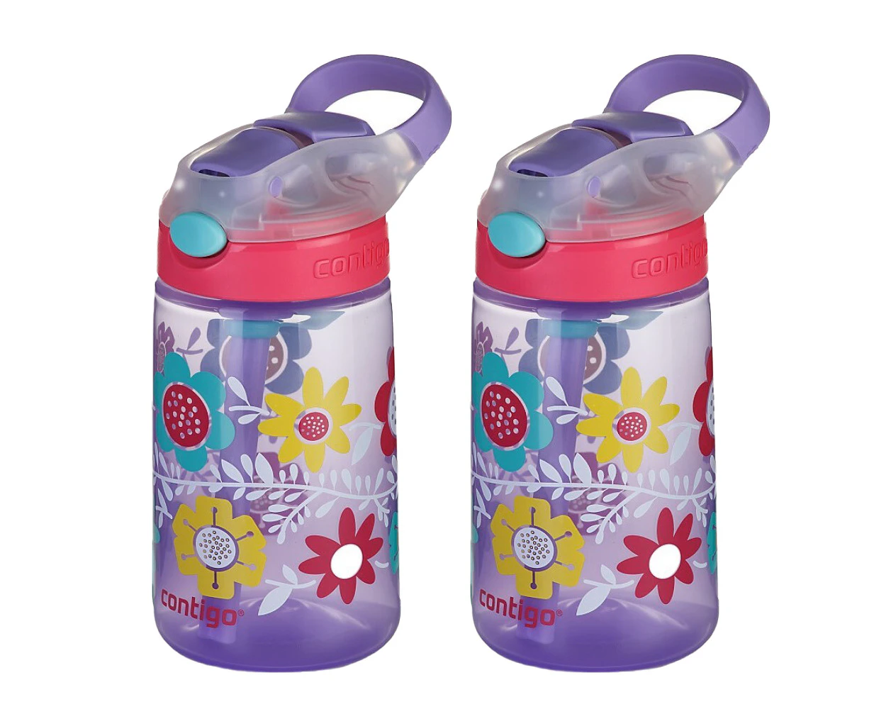 2 Pack Contigo Gizmo Flip 'Autospout' Kids Water Bottle - Flowers 420ml