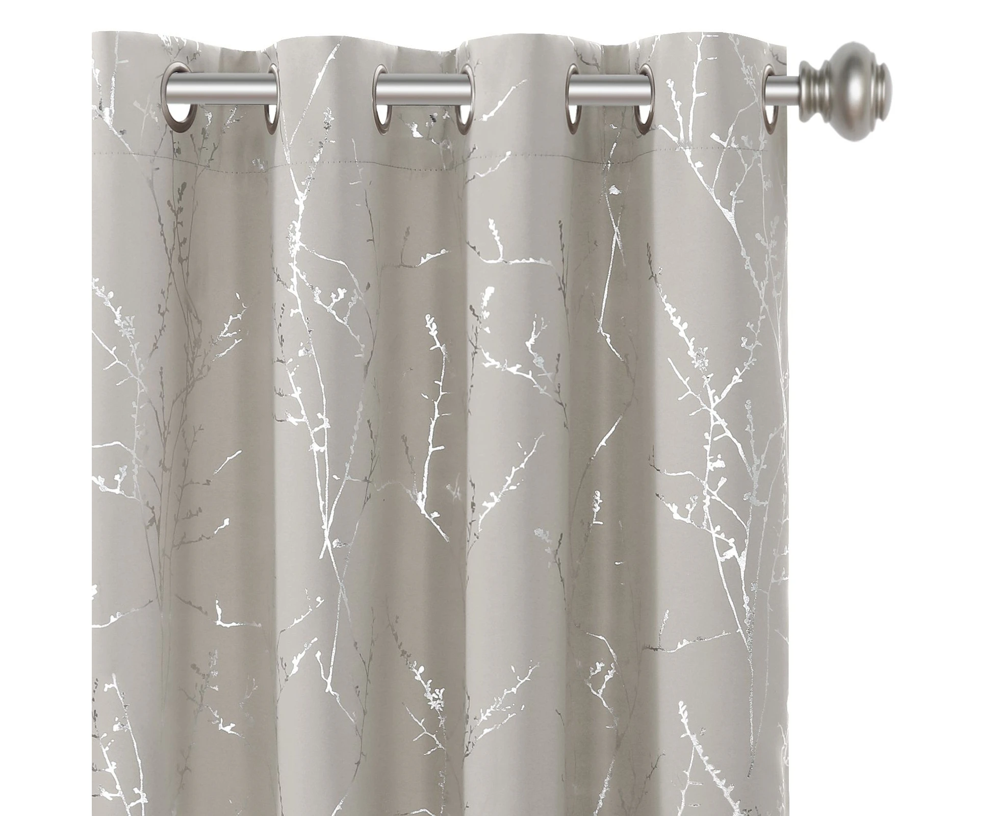 2x Blackout Curtains Foil Print Twig Tree Branch Thermal Insulated Grommet Curtain Drapes Light Blocking Thick Soft Window Curtain for Living,Stone