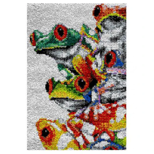 Crafting Kit Latch Hook Frogs with Canvas Floor Mat and Threads