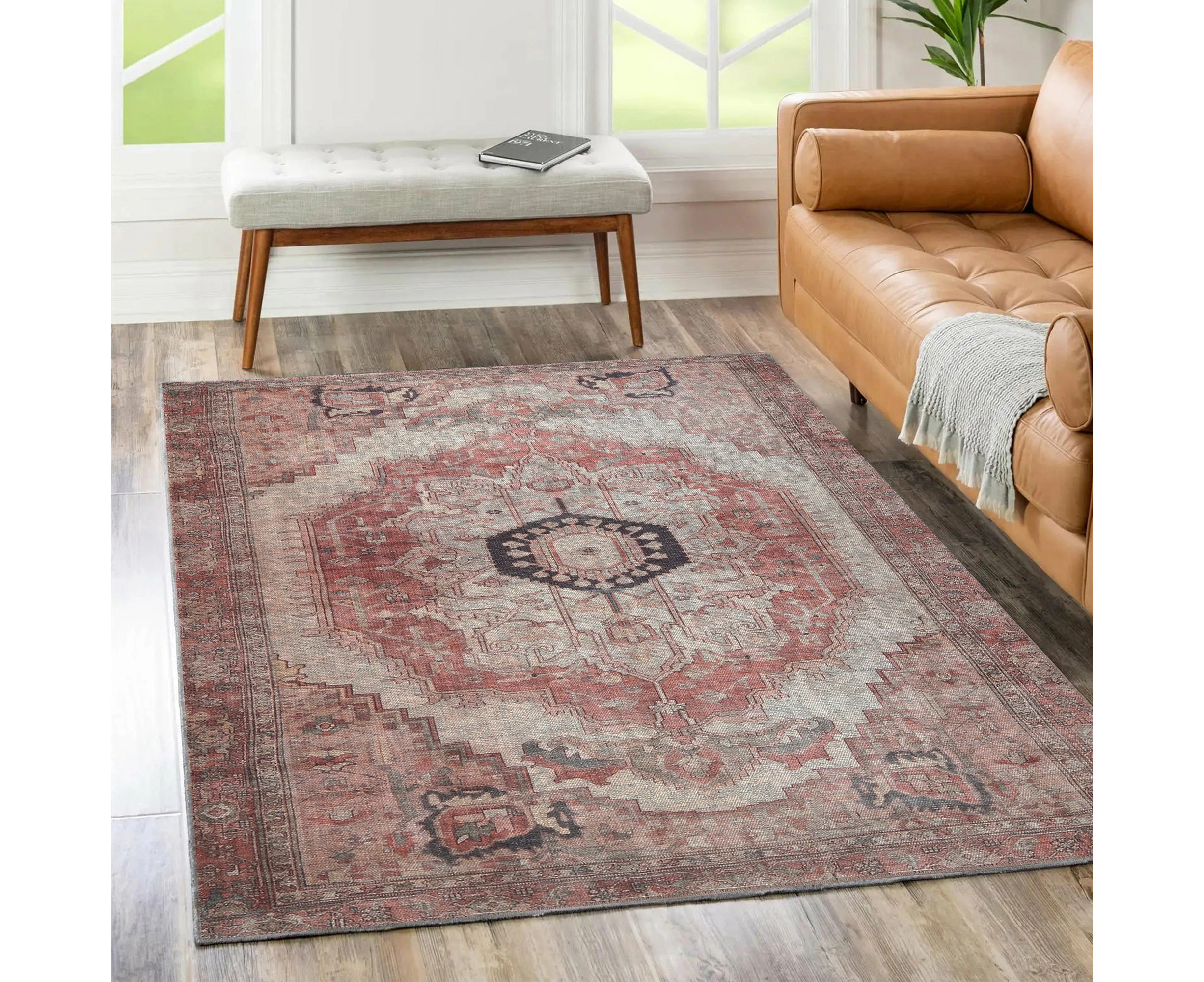 The Rug Collective - Carmine Vintage Rust Machine Washable Area Rug - Pet & Kid Friendly