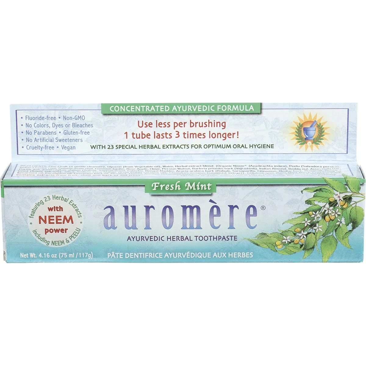 Auromere Toothpaste Ayurvedic Fresh Mint Fluoride Free 117g