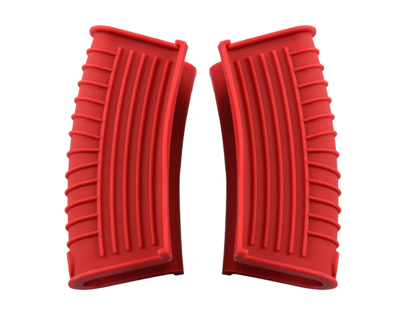 1 Pair Hot Pot Gripper Ultra-Thick Hanging Hole Super Soft Non-Slip Multipurpose Silicone Hot Pan Gripper Plate Dish Lifter Gadget Home-Red