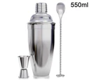 3 Piece Set Stainless Steel Bar Cocktail Set Cocktail Shaker With Cocktail Shaker 550Ml+ Measuring Cup + Bar Spoon