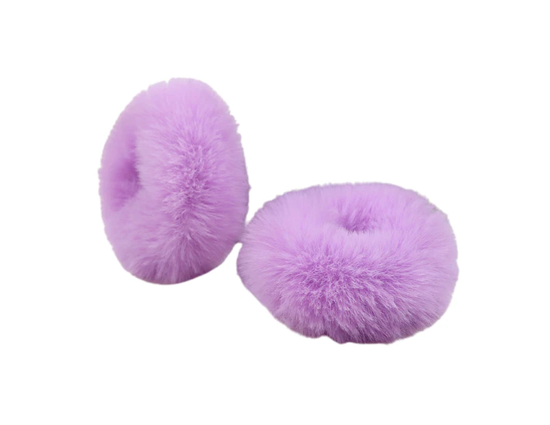 2Pcs Bright Color Simple Hair Ties Handmade Faux Rabbit Fur Furry Scrunchies Hair Accessories-Taro Purple