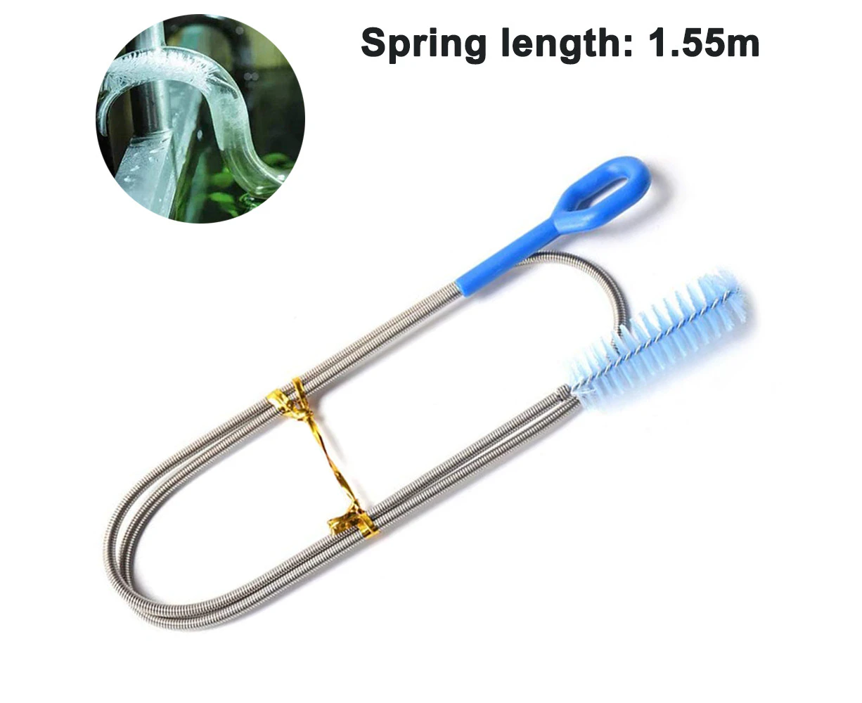 HOMEWE Extra Long Drain Cleaning Brush, Length 1.55m, Super Flexible Drain Cleaning Tool, Drain Clog Remover Brush - Blue