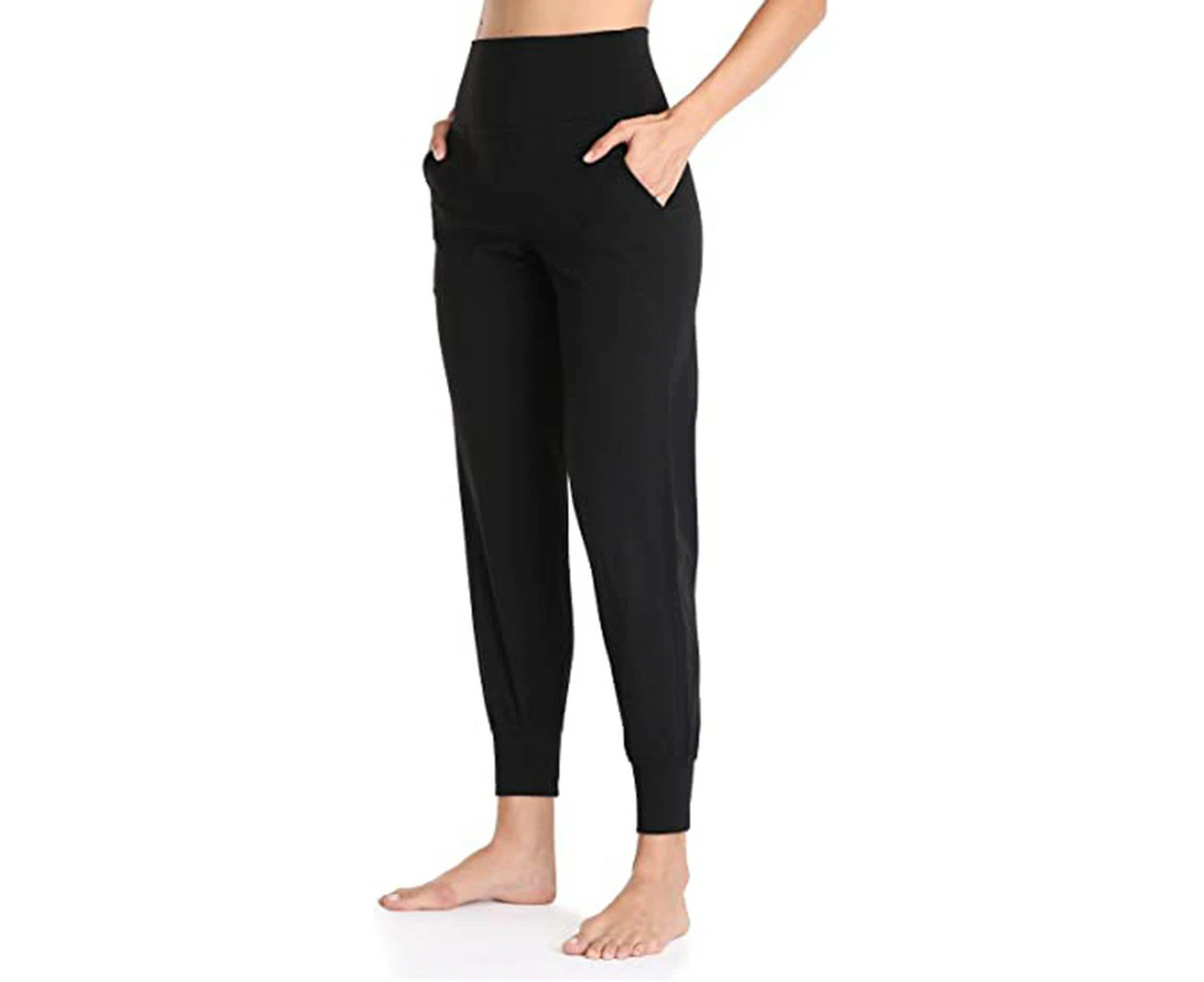 High Waist Yoga Jogger Pants - Black