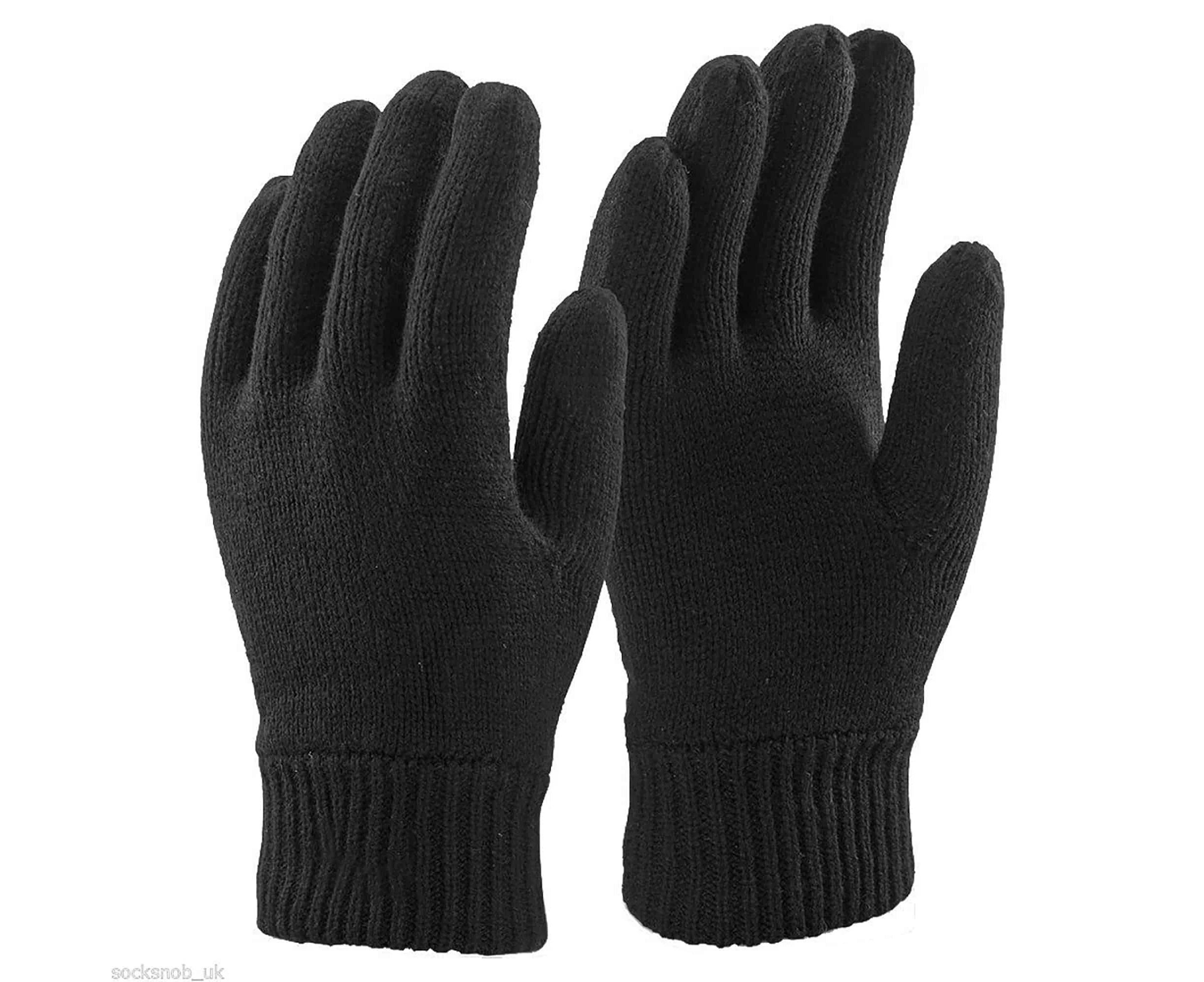 Mens 3M Black Thinsulate Thermal Lined Winter Gloves - Black