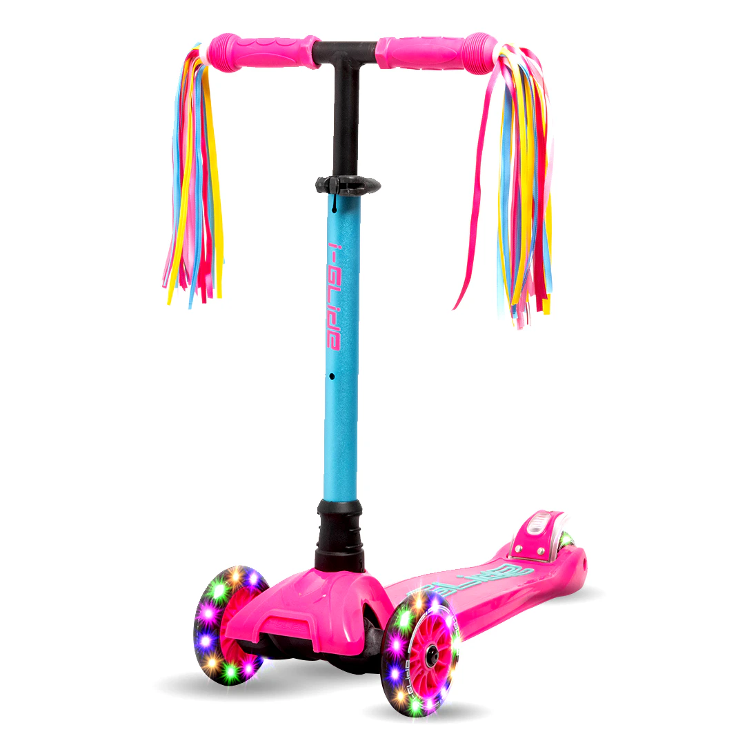 I-GLIDE 3 Wheel Kids Scooter with Ribbons - Pink/Aqua