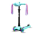 I-GLIDE 3 Wheel Kids Scooter with Dinosaur Head and Ribbons - Aqua