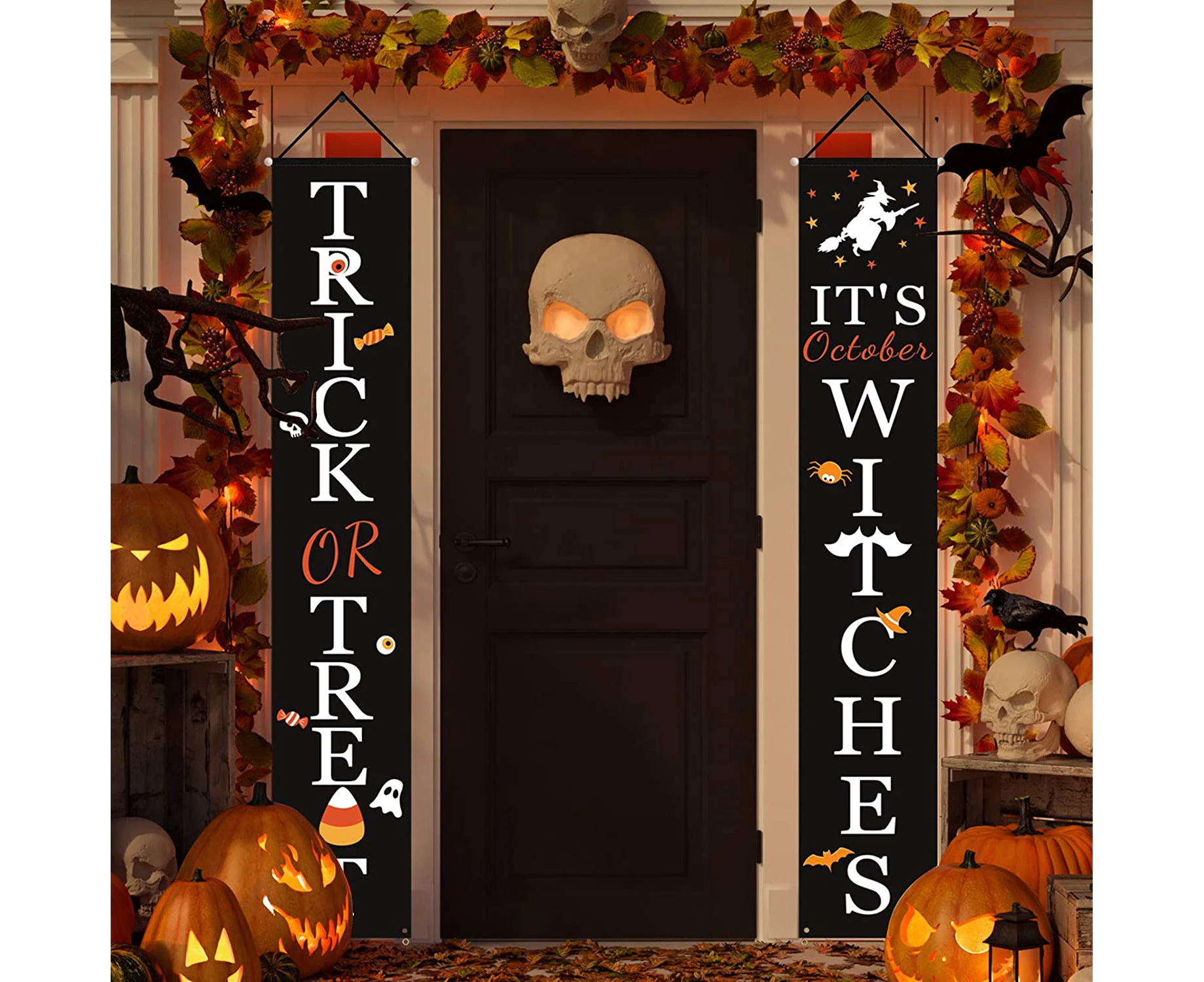 Halloween Decorations Outdoor | Trick or Treat & It's October Witches Halloween Signs for Front Door or Indoor Home Decor | Porch Decorations