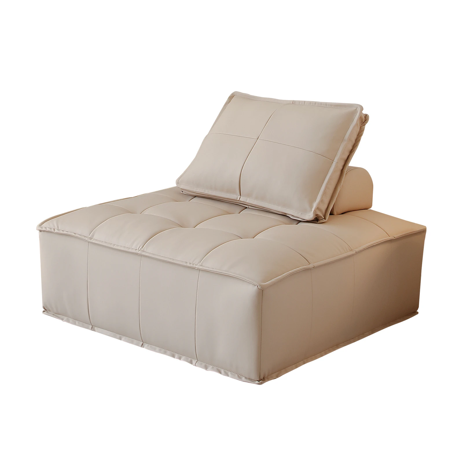 MIUZ 1pc Large Modular Sofa Lounge Chair Tofu Sofa Armless Seat PU Leather Couch Seat - Beige