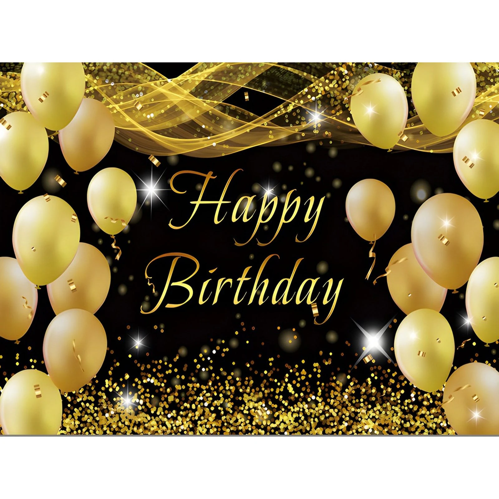 Black and Gold Happy Birthday Fabric Backdrop