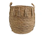 Natural Rush/Cotton 42cm Boho Basket w/ Fringe Home Decor Woven Storage Brown