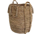 Natural Rush/Cotton 42cm Boho Basket w/ Fringe Home Decor Woven Storage Brown