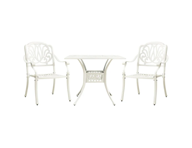 3 Piece Outdoor Dining Set Table Chairs Aluminium Bistro Furniture Setting White