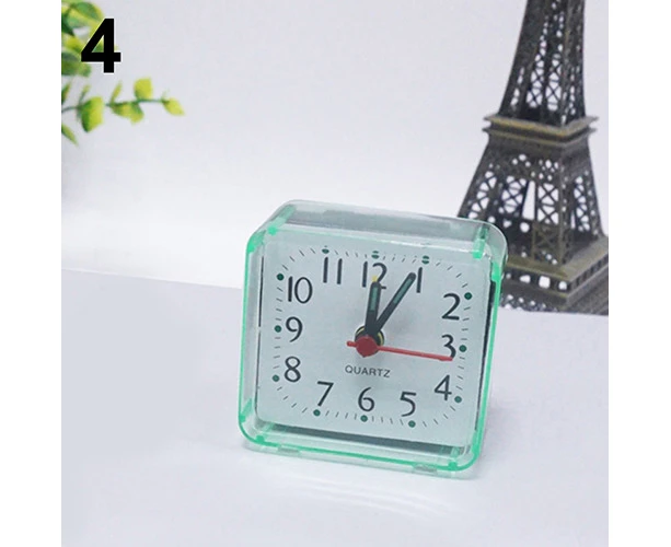 Bed Travel Mini Portable Compact Square Quartz Beep Table Silent Alarm Clock-Green