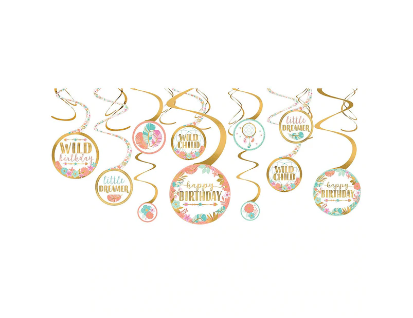 Boho Birthday Girl Spiral Decoration Value 12 Pack