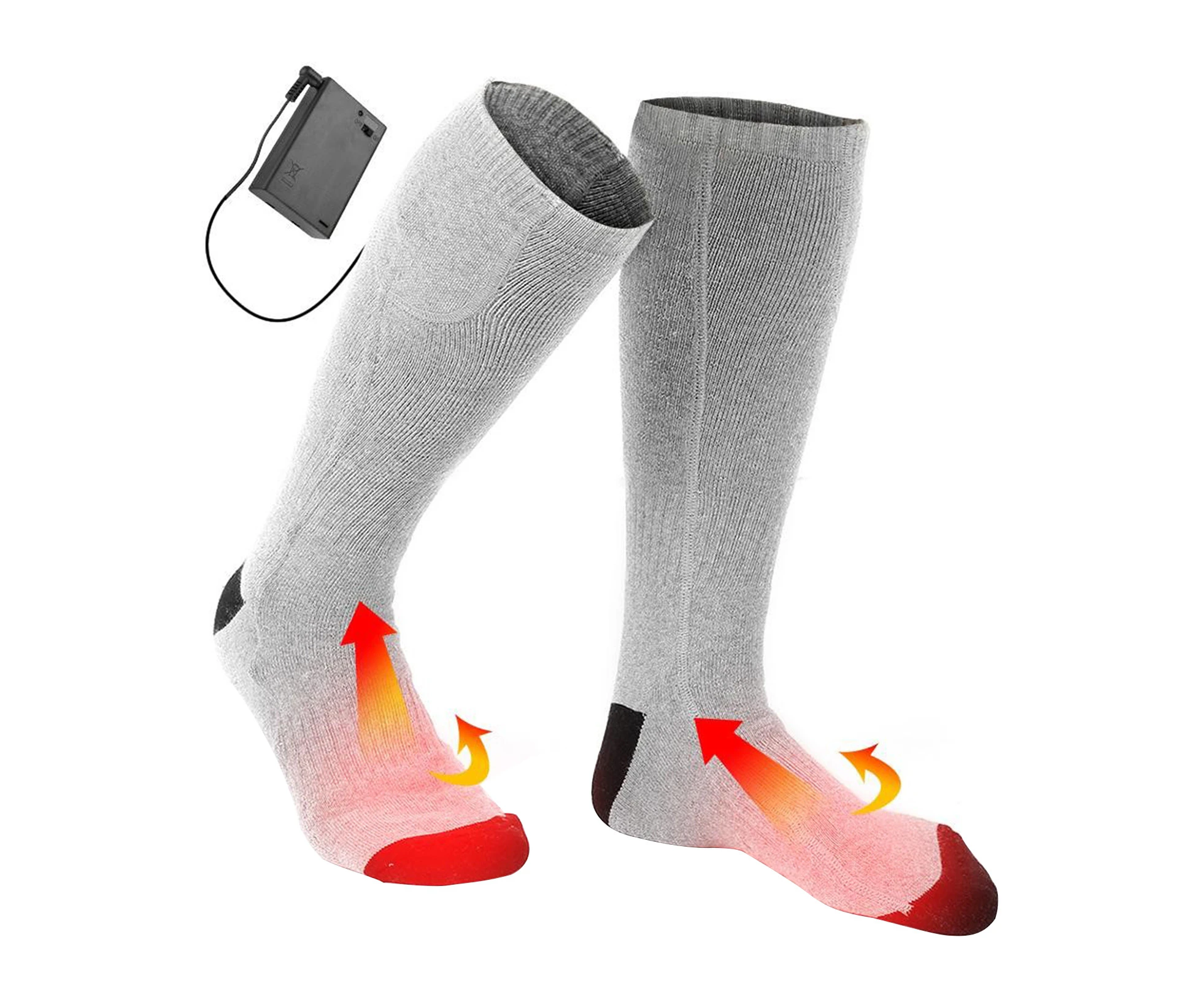 Heated Socks Comfortable Lining Quick Warming Breathable Battery Operated Electric Heating Warmer Socks for Hiking Cycling Skiing-Grey