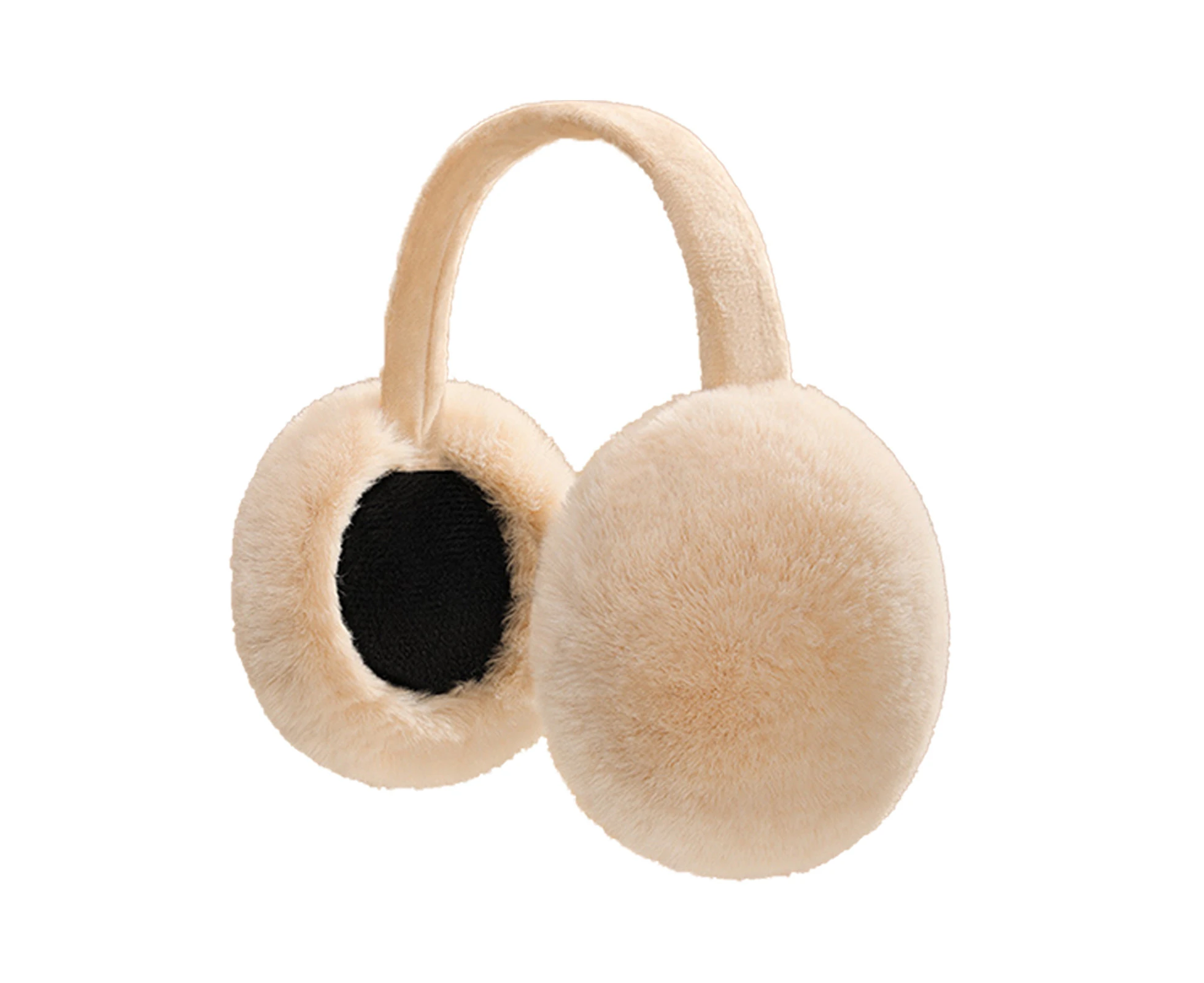 Folding Ear Muff Thick Soft Thermal Washable Detachable Protect Ears Plush Anti-deformation Elastic Winter Ear Caps for Outdoor-Beige