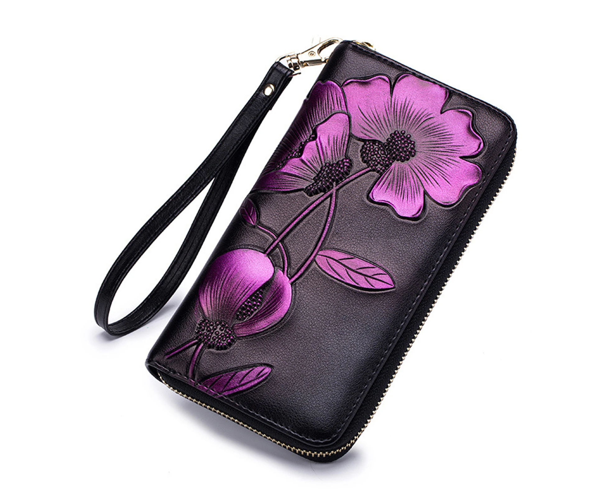 Women Wallet Flower Block Shape Faux Leather Multi-purpose RFID Clutch Wallet for Shopping-Purple