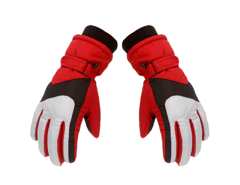 1 Pair Kids Ski Gloves Elastic Wrist Comfortable Wearing Stretch Children Warm Waterproof Outdoor Sports Gloves for Skiing Snowboarding Hiking Cycling-Red