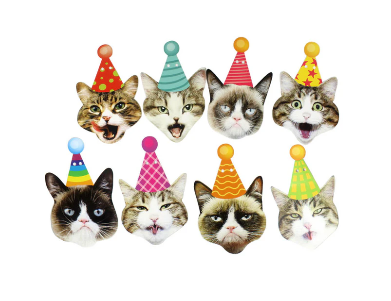 Birthday Cat Garland, Photographic Cat Faces Birthday Banner, Kitties Bday Party Bunting Decoration (8 Pcs)